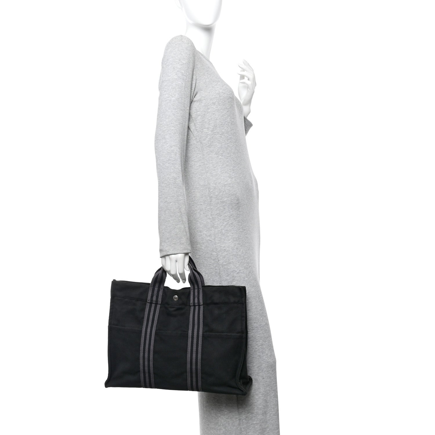 Hermes Canvas Herline MM Tote Black 2 of 12