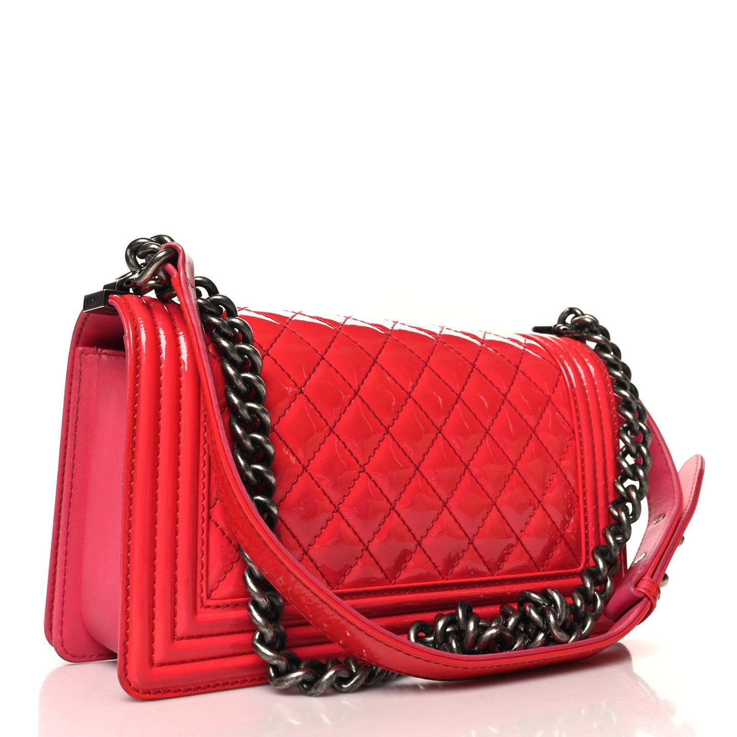 Patent Calfskin Enamel Quilted Medium Boy Flap Dark Pink