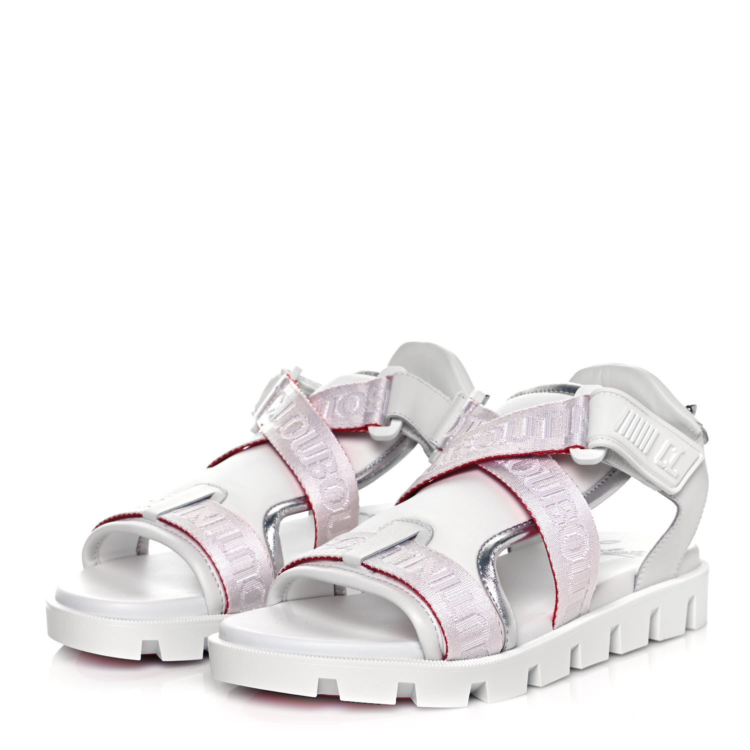 Christian Louboutin Calfskin Velcrissimo Flat Sandals 37.5 Blanco Silver 3 of 8