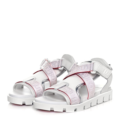 Christian Louboutin Calfskin Velcrissimo Flat Sandals 37.5 Blanco Silver 3 of 8
