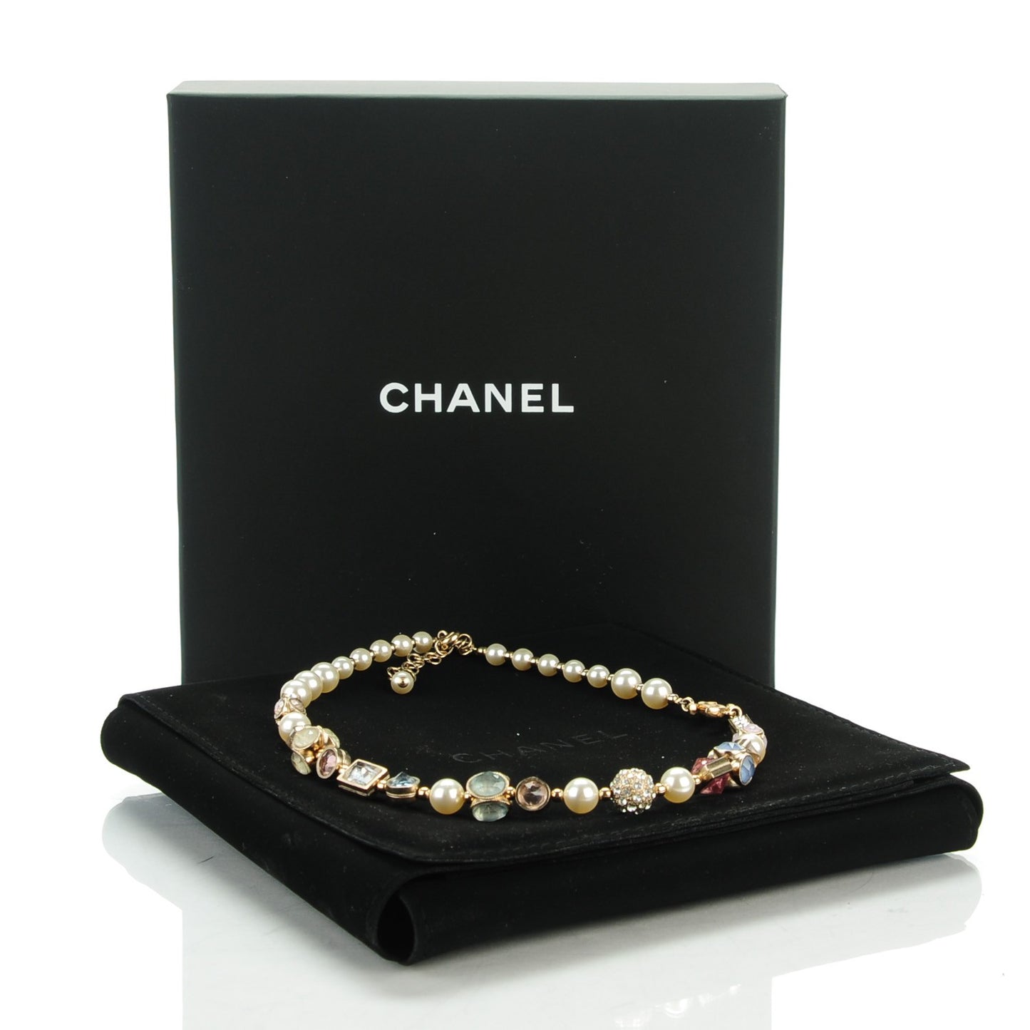 Crystal Pearl CC Choker Necklace Gold Multicolor