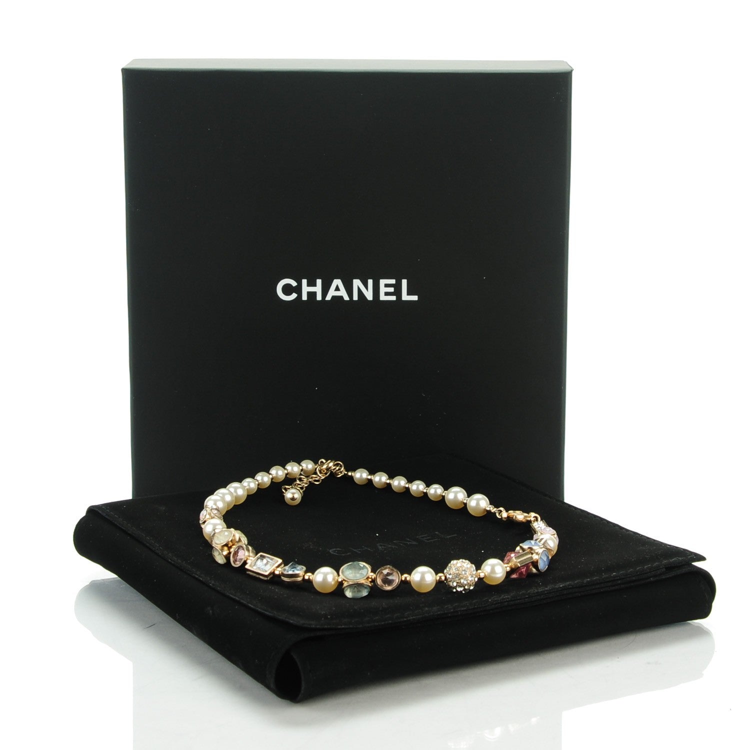 Chanel Crystal Pearl CC Choker Necklace Gold Multicolor 5 of 5