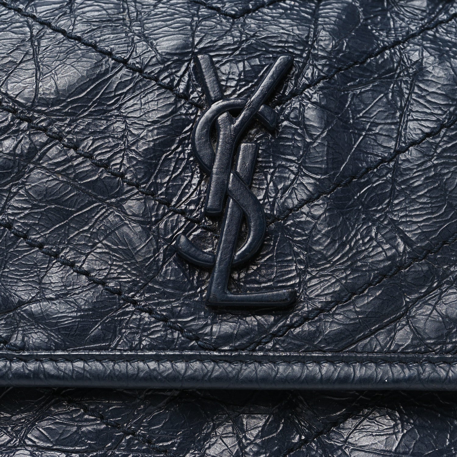 Saint Laurent Crinkled Calfskin Matelasse Monogram Baby Niki Chain Satchel Navy 7 of 10