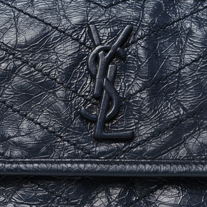 Saint Laurent Crinkled Calfskin Matelasse Monogram Baby Niki Chain Satchel Navy 7 of 10