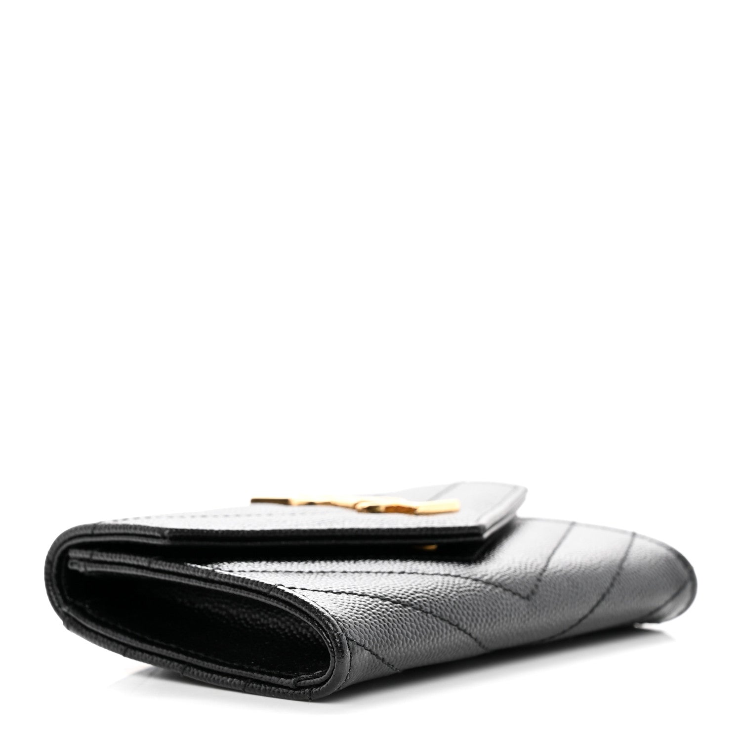 Saint Laurent Grain De Poudre Matelasse Chevron Small Monogram Envelope Wallet Black 4 of 8