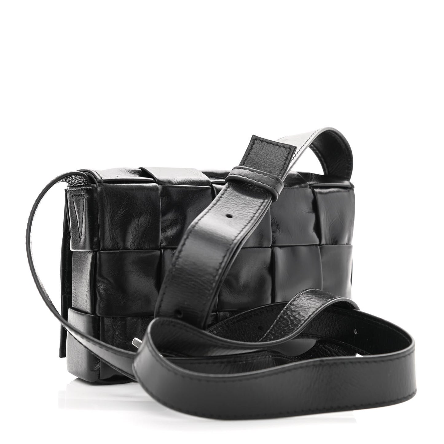 Paper Calfskin Maxi Intreccio Cassette Crossbody Bag Black