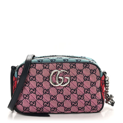 Gucci Monogram Multicolor Matelasse Diagonal Small GG Marmont Chain Shoulder Bag Pink Blue Green Red Light Blue 1 of 10