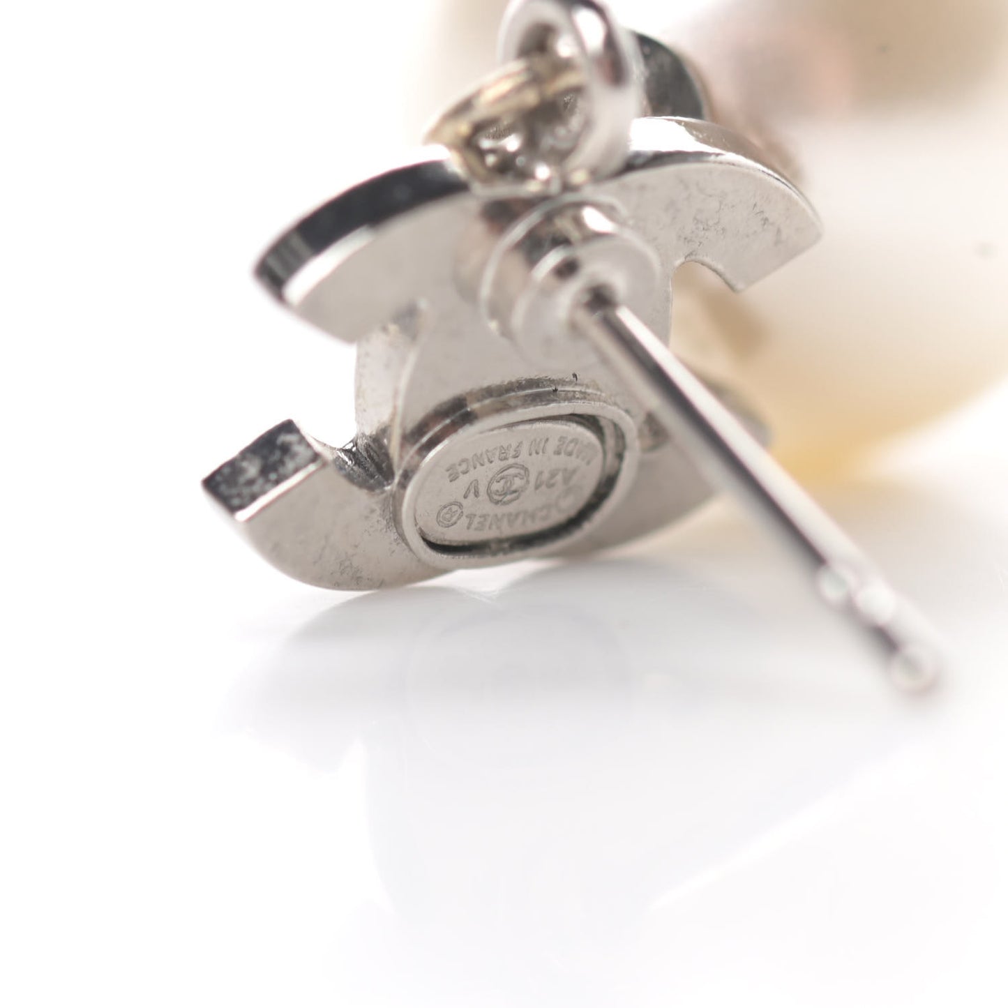 Crystal Pearl CC Drop Earrings Silver