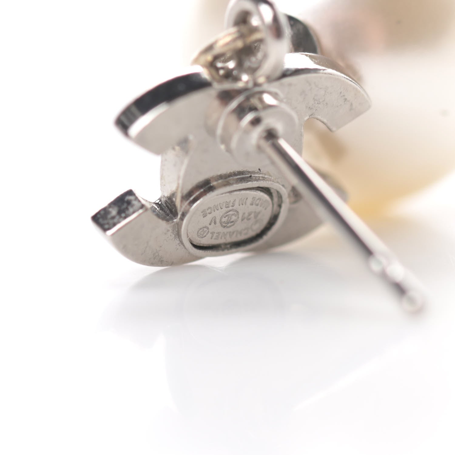 Chanel Crystal Pearl CC Drop Earrings Silver 4 of 6