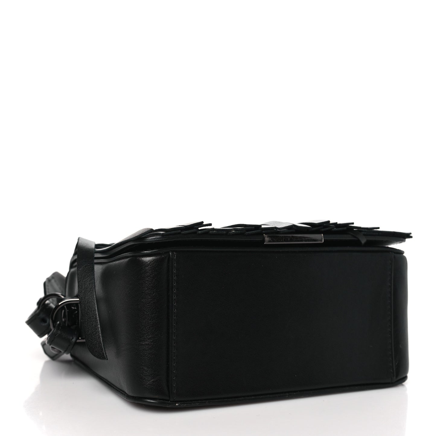 Calfskin Fringe Binder Clip Bag Black White