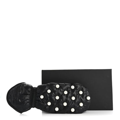 Chanel Lambskin Nylon Pearl CC Mittens 7.5 Black 5 of 5