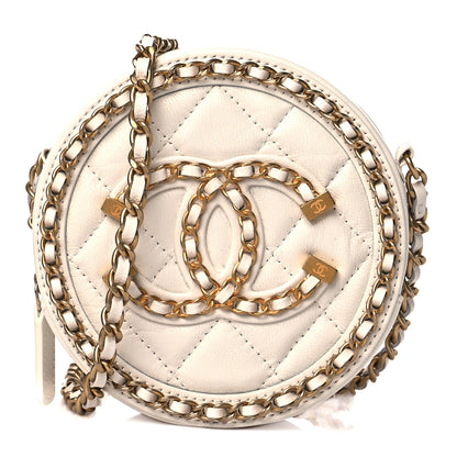 Chanel Lambskin Quilted Round Filigree Chain Around Crossbody White 1 of 10