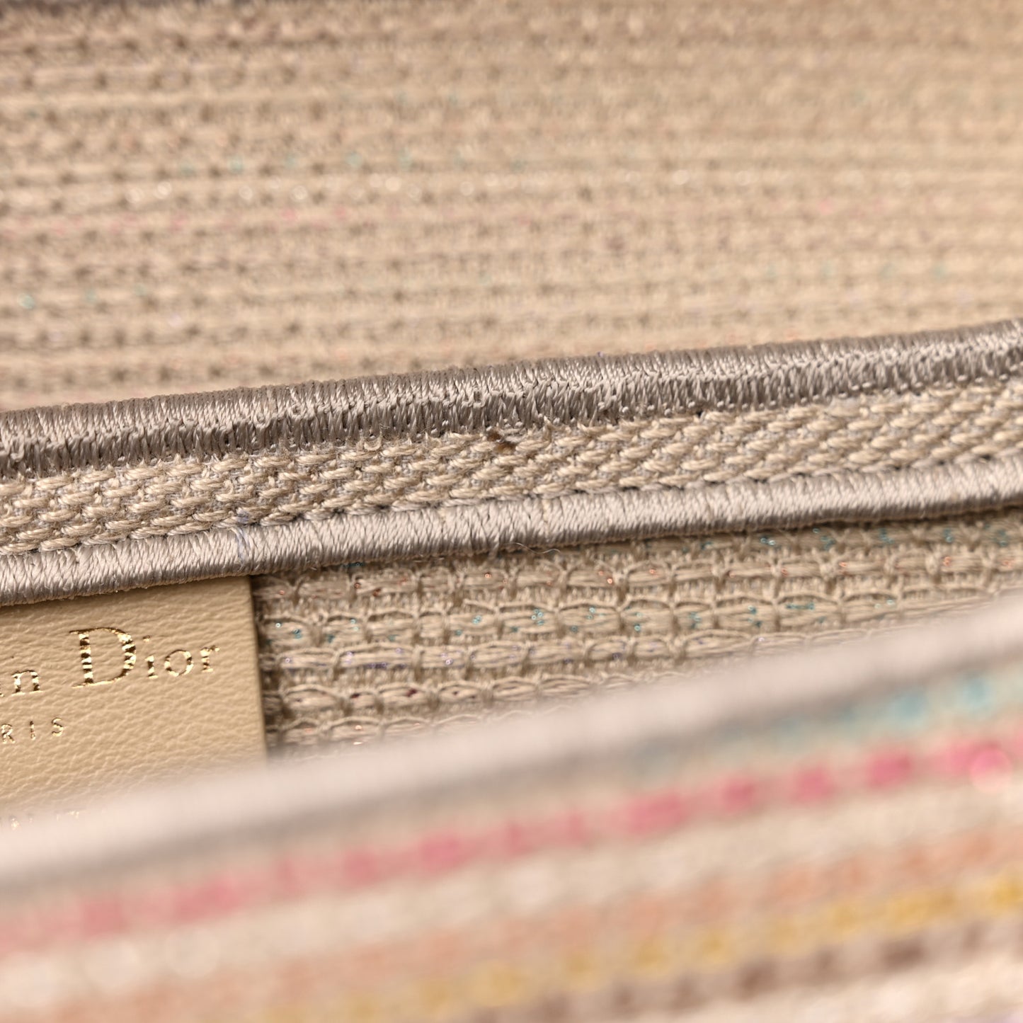 Canvas Embroidered Stripes Saddle Bag Beige Multicolor