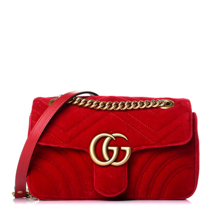 Gucci Velvet Matelasse Mini GG Marmont Shoulder Bag Hibiscus Red 1 of 10
