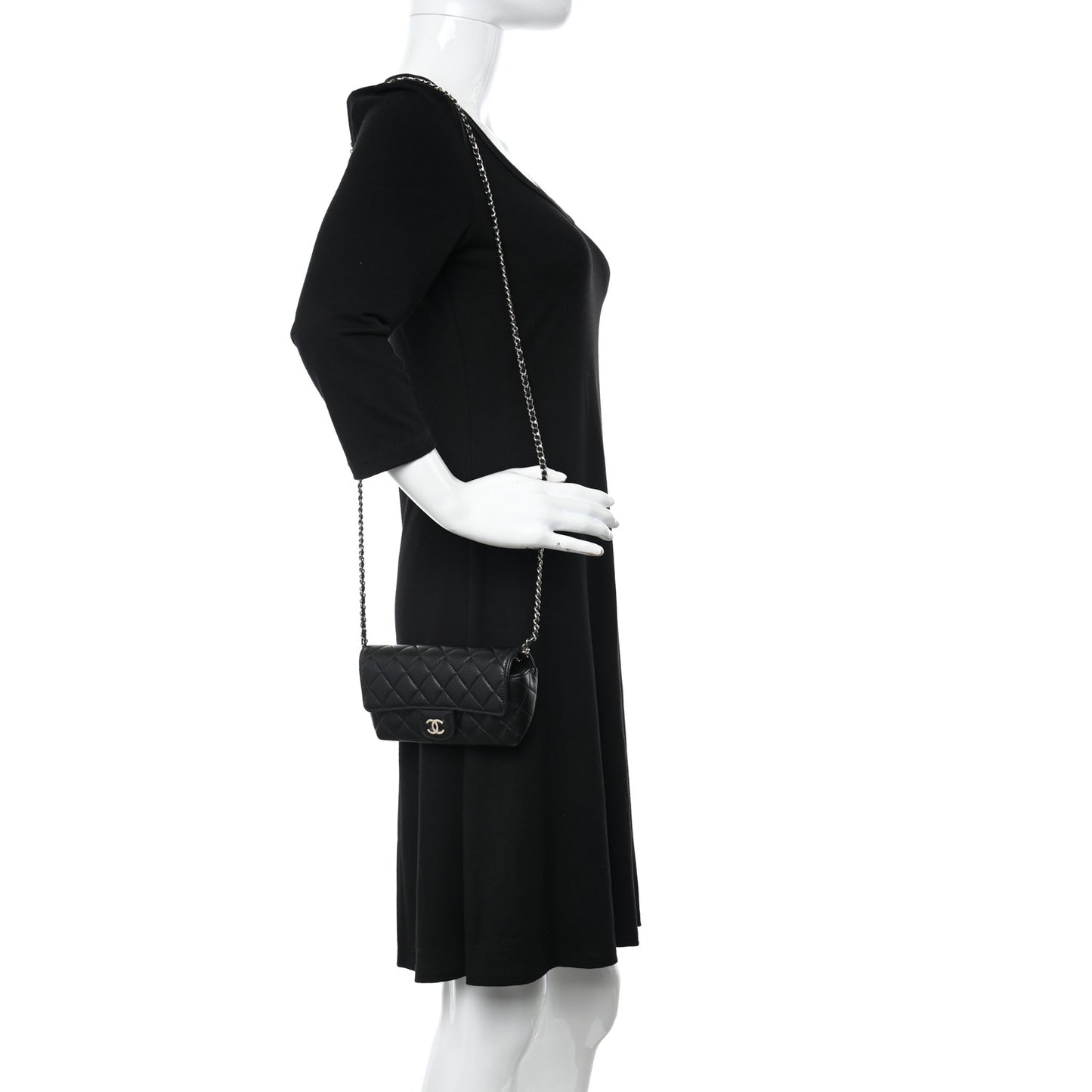 Caviar Quilted Glasses Case With Chain Black