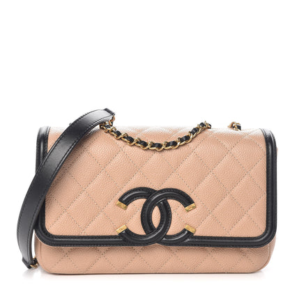 Chanel Caviar Quilted Small CC Filigree Flap Beige Black 1 of 8