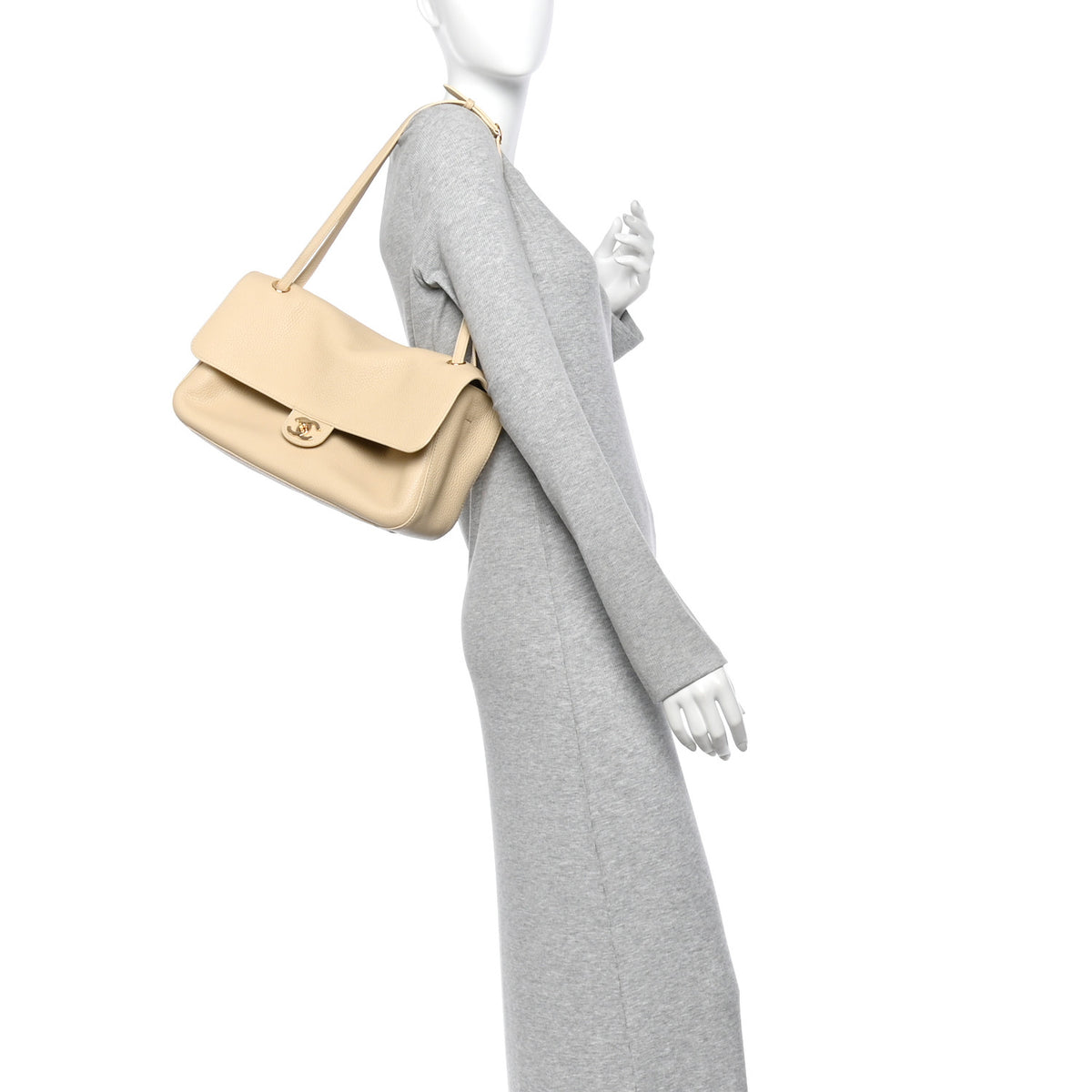 Grained Calfskin Small Souplissimo Maxi Flap Beige