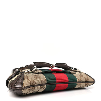 Gucci Monogram Textured Dollar Calfskin Heavy Grosgrain Web Small Maxi Horsebit Chain Shoulder Bag Beige Ebony New Acero 4 of 10