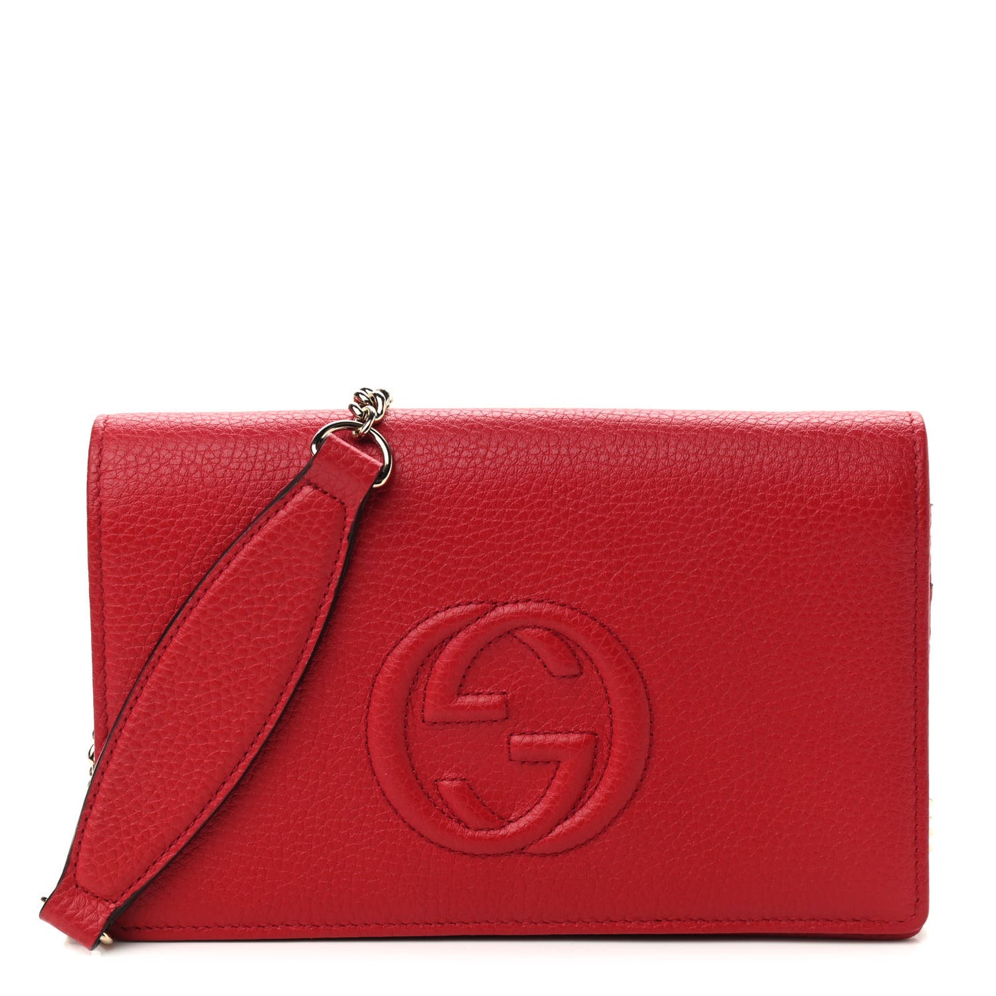 Pebbled Calfskin Soho Wallet on Chain Hibiscus Red