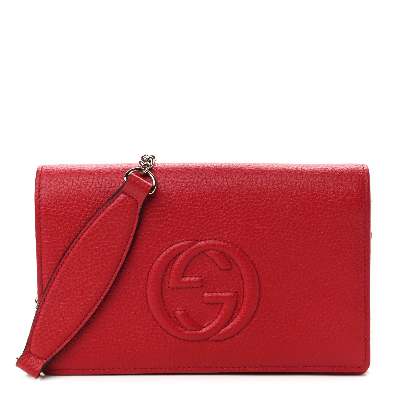 Gucci Pebbled Calfskin Soho Wallet on Chain Hibiscus Red 1 of 8