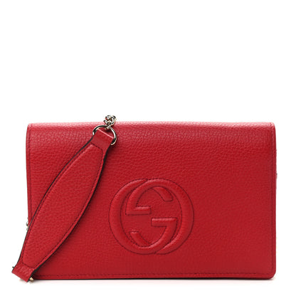 Gucci Pebbled Calfskin Soho Wallet on Chain Hibiscus Red 1 of 8