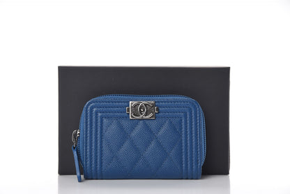 Chanel Caviar Quilted Boy Zip Around Coin Purse Wallet Dark Blue 8 of 8