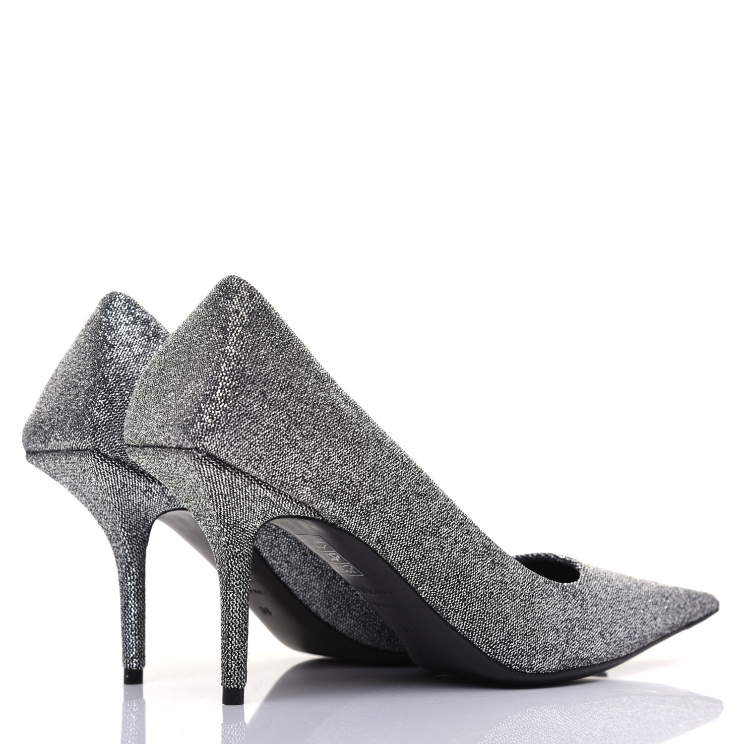 Balenciaga Shiny Fabric Square Knife 80mm Pumps 38 Silver 4 of 11