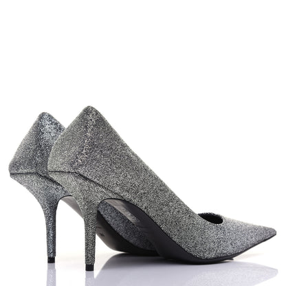 Balenciaga Shiny Fabric Square Knife 80mm Pumps 38 Silver 4 of 11