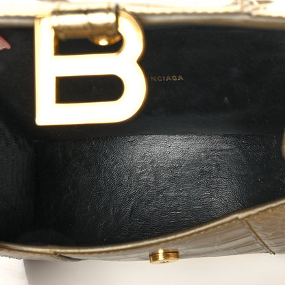 Balenciaga Metallic Calfskin Crocodile Embossed Hourglass Top Handle Bag XS Gold 5 of 14