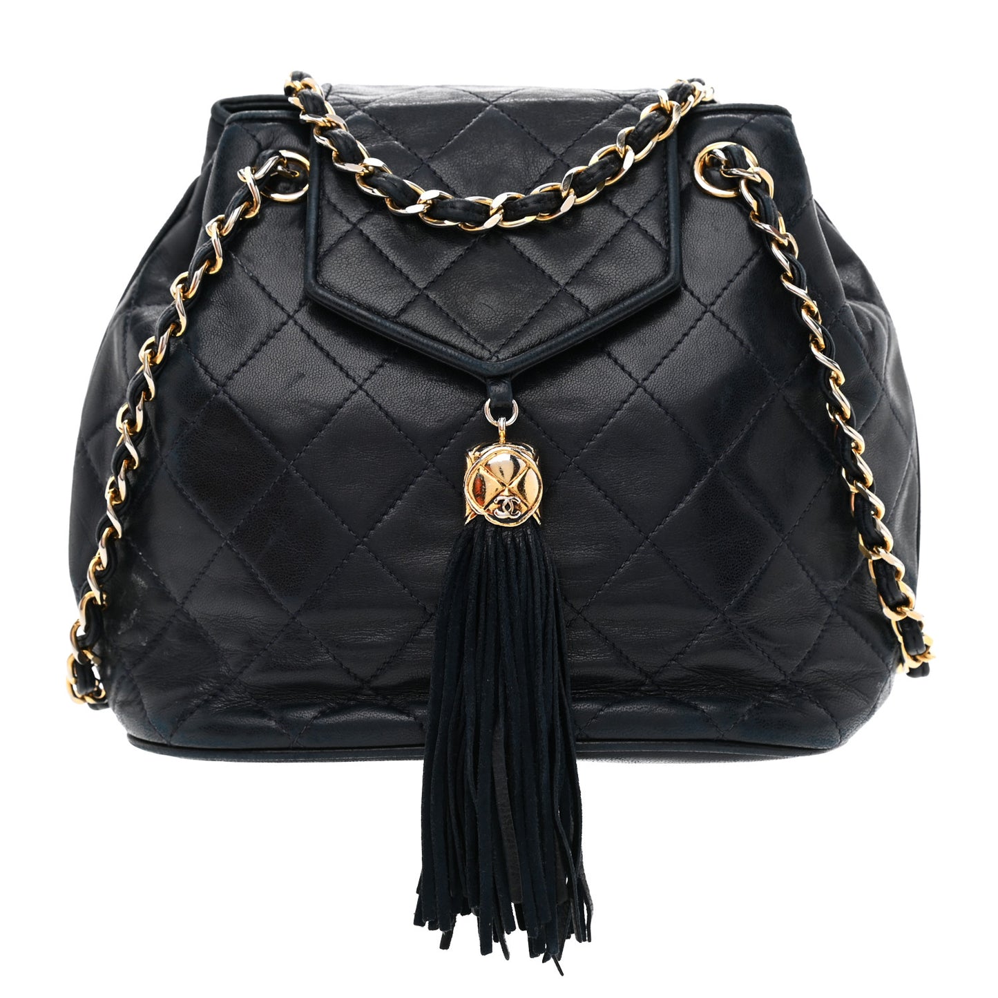 Lambskin CC Tassel Shoulder Bag Navy