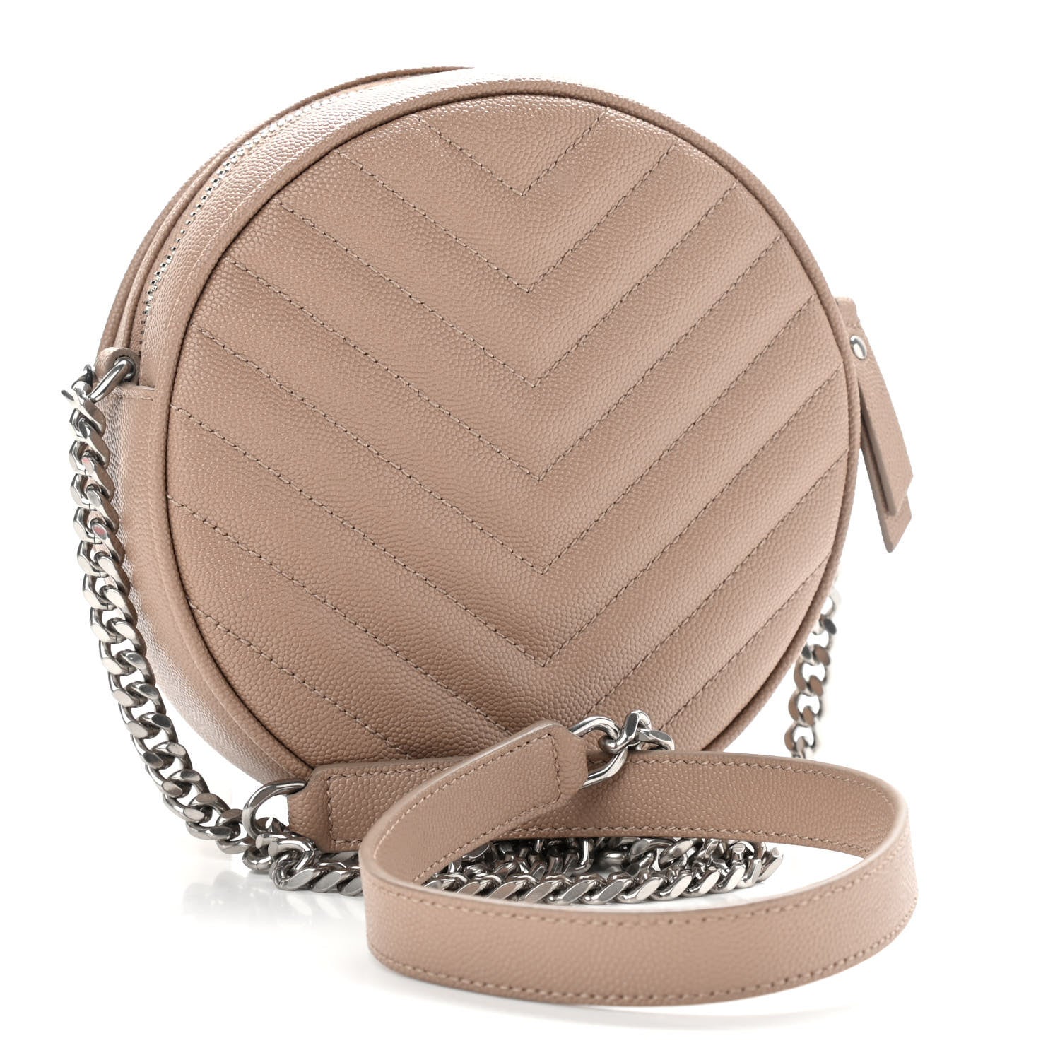 Saint Laurent Grain De Poudre Matelasse Chevron Quilted Round Vinyle Camera Bag Gold Sand 2 of 8