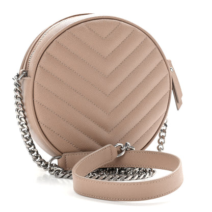 Saint Laurent Grain De Poudre Matelasse Chevron Quilted Round Vinyle Camera Bag Gold Sand 2 of 8
