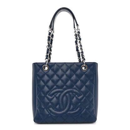 Chanel Caviar Quilted Petit Shopping Tote PST Navy Blue 1 of 13