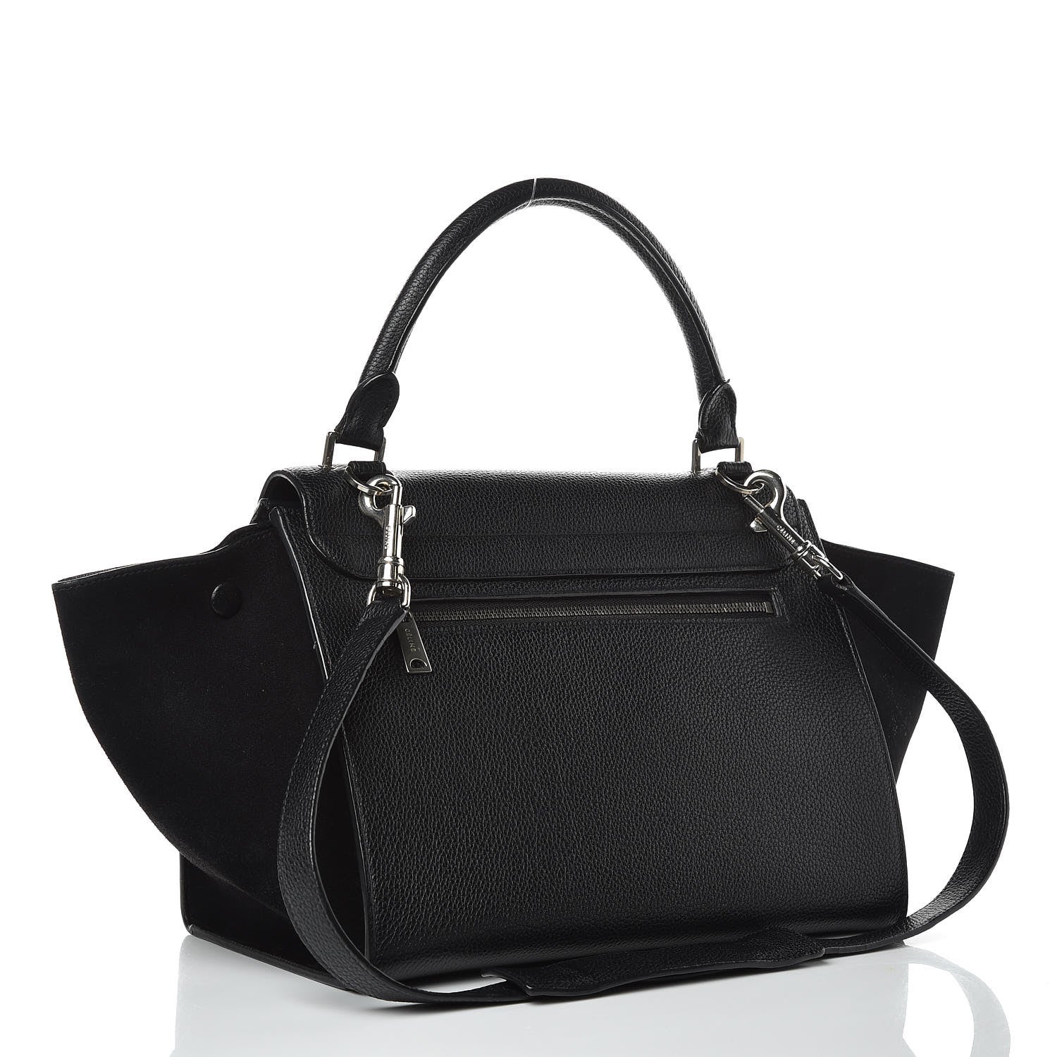 Celine Drummed Calfskin Suede Small Trapeze Black 3 of 13
