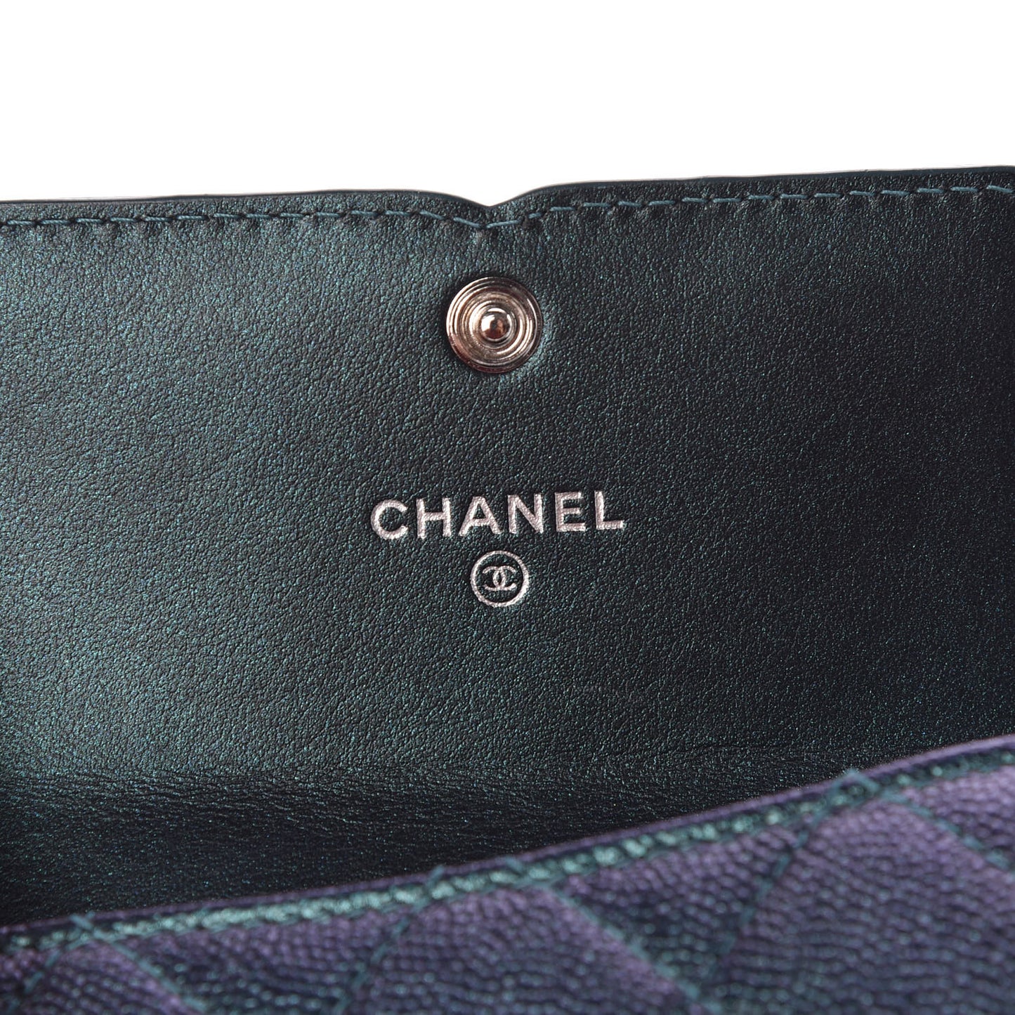 Iridescent Caviar Quilted Filigree Card Holder Dark Turquoise