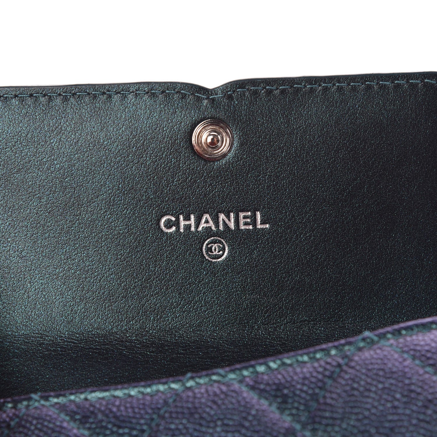 Chanel Iridescent Caviar Quilted Filigree Card Holder Dark Turquoise 8 of 12