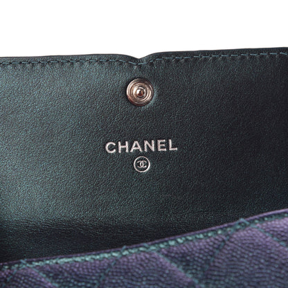 Chanel Iridescent Caviar Quilted Filigree Card Holder Dark Turquoise 8 of 12