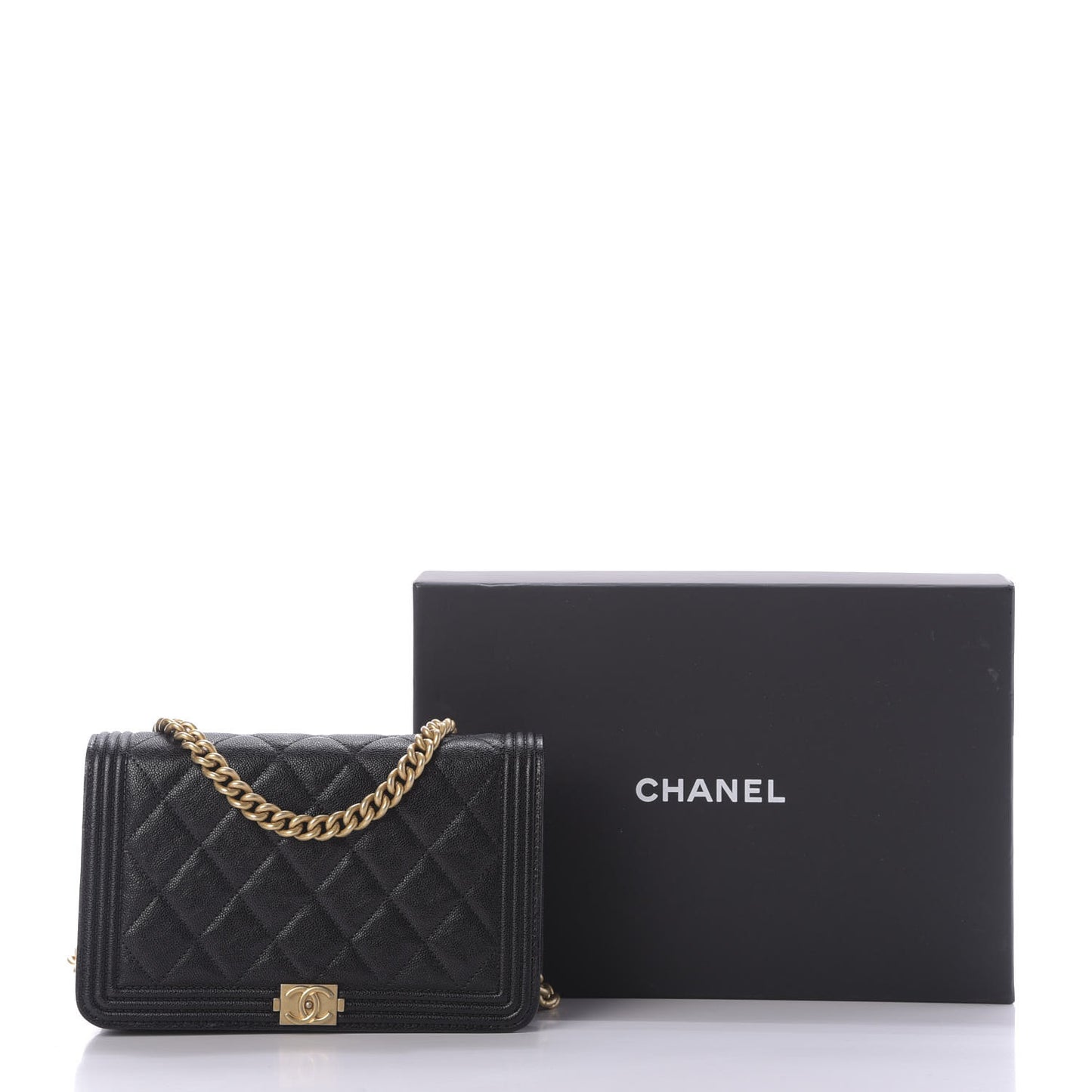Caviar Quilted Boy Wallet On Chain WOC Black