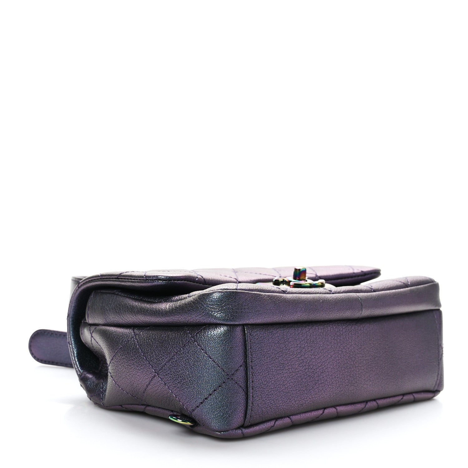 Chanel Iridescent Goatskin Quilted Small Double Carry Waist Chain Flap Purple 4 of 9
