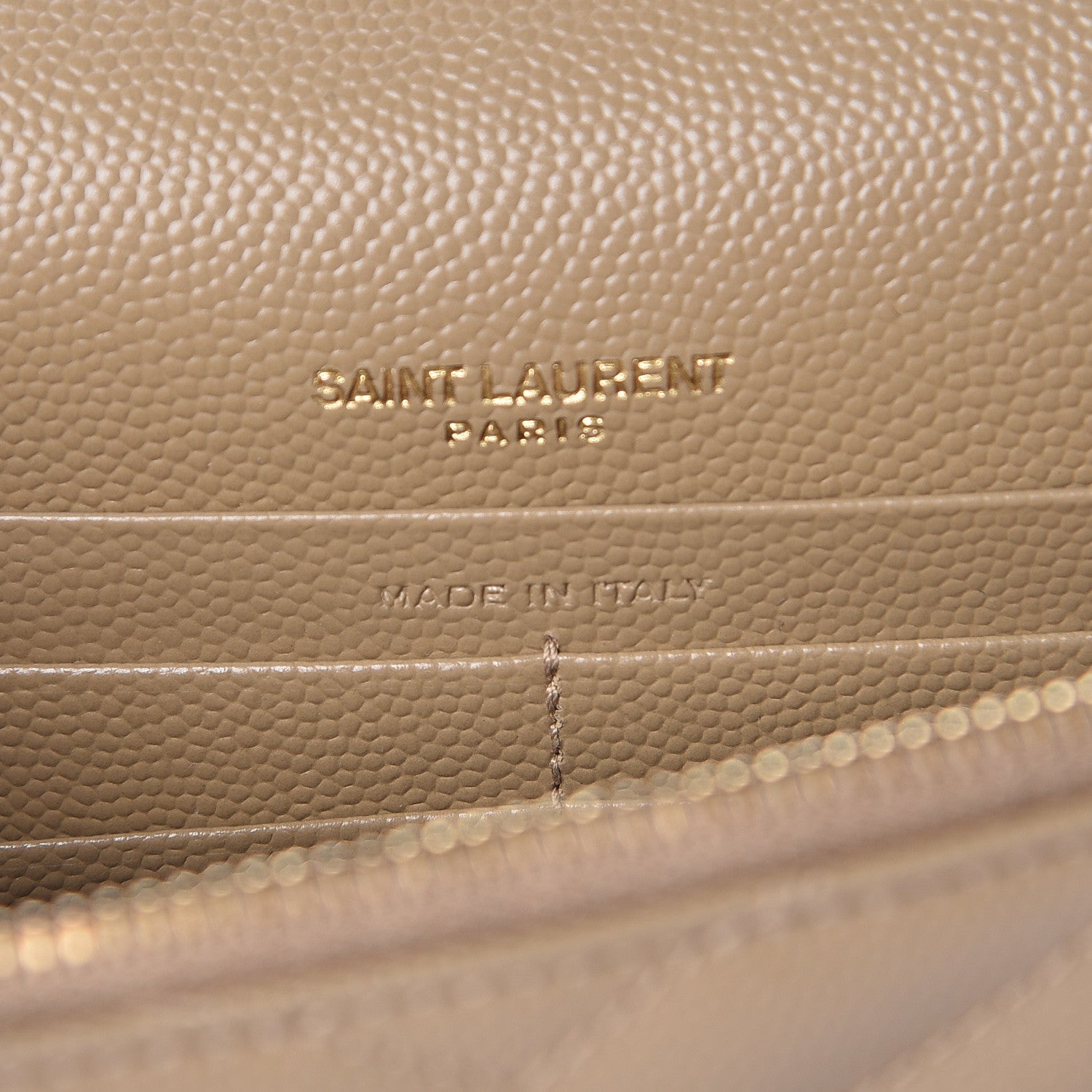 Saint Laurent Grain De Poudre Matelasse Chevron Monogram Envelope Chain Wallet Dark Latte 6 of 10