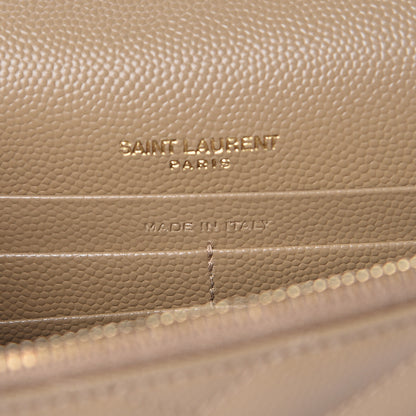 Saint Laurent Grain De Poudre Matelasse Chevron Monogram Envelope Chain Wallet Dark Latte 6 of 10