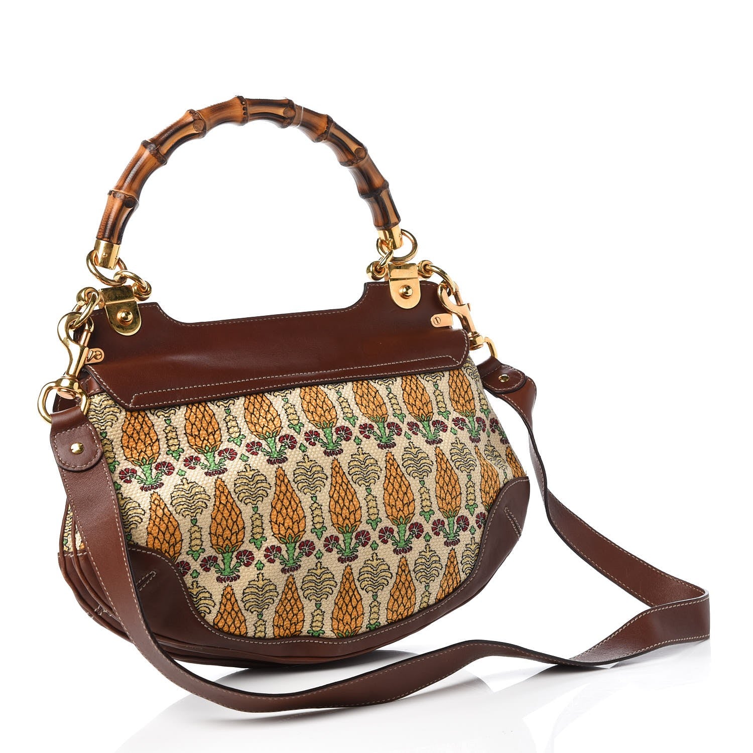 Gucci Canvas Pigna Print Peggy Bamboo Top Handle Bag Brown 4 of 17