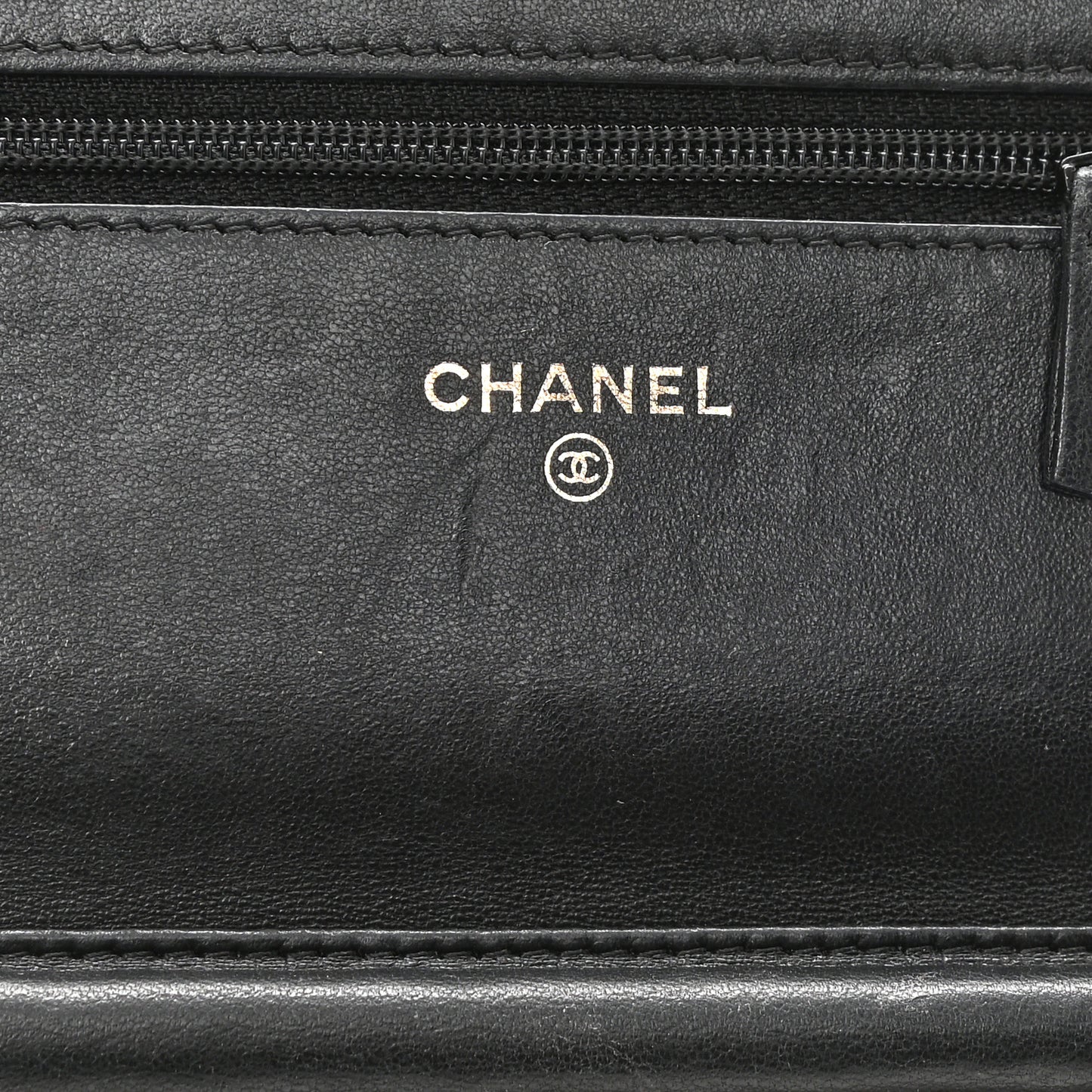 Lambskin Camellia Embossed Wallet on Chain WOC Black