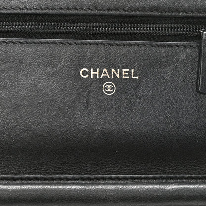 Chanel Lambskin Camellia Embossed Wallet on Chain WOC Black 6 of 12