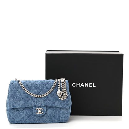 Chanel Denim Quilted Medium Camellia Sweetheart Flap Blue 10 of 10