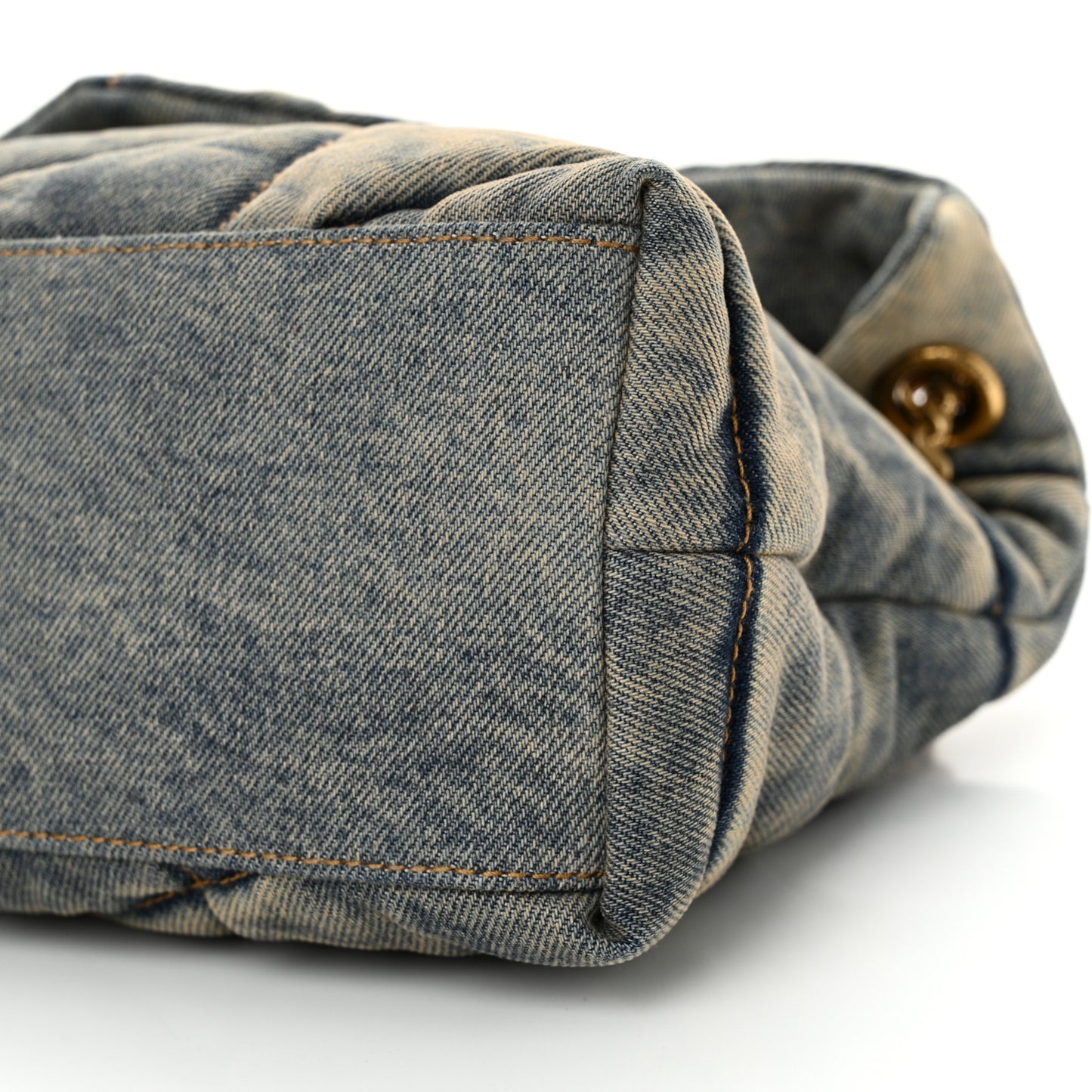 Denim Quilted Small Loulou Puffer Monogram Chain Satchel Blue Cinnamon