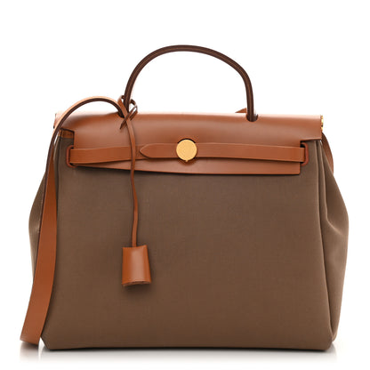 Hermes Vache Hunter Toile Herbag Zip 31 PM Etoupe Dune Fauve 3 of 13