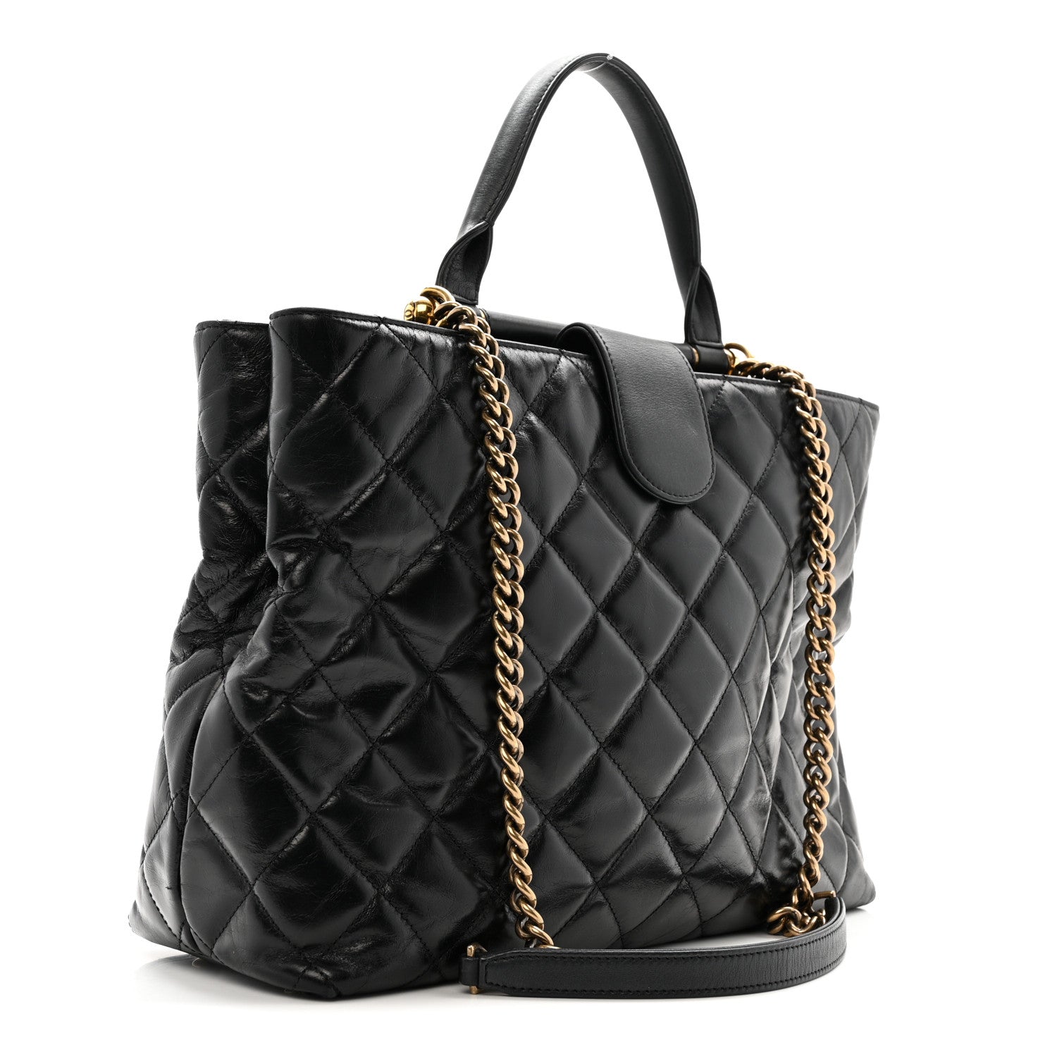 Chanel Glazed Calfskin Quilted Gold Bar Tote Black 3 of 13