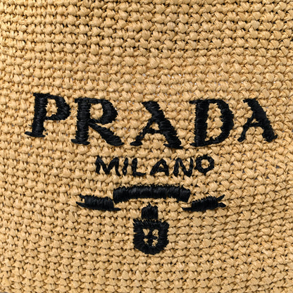 Prada Yarn Raffia Effect Crochet Embroidered Logo Tote Naturale 10 of 15