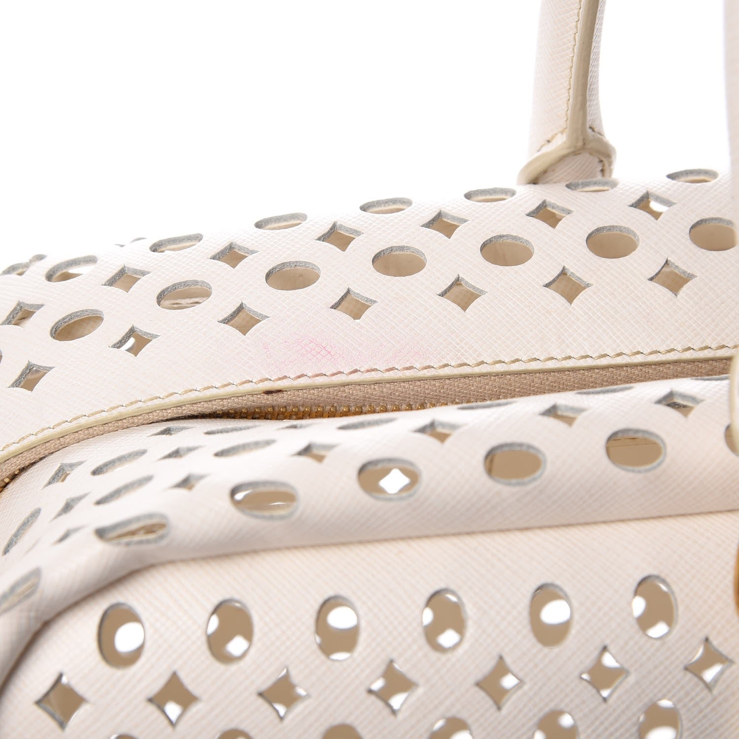 Prada Saffiano Perforated Zip Around Tote Talco 10 of 17